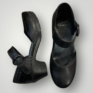 Dansko Makenna Black Leather Mary Jane Platform Clogs Comfort Shoes Size 38